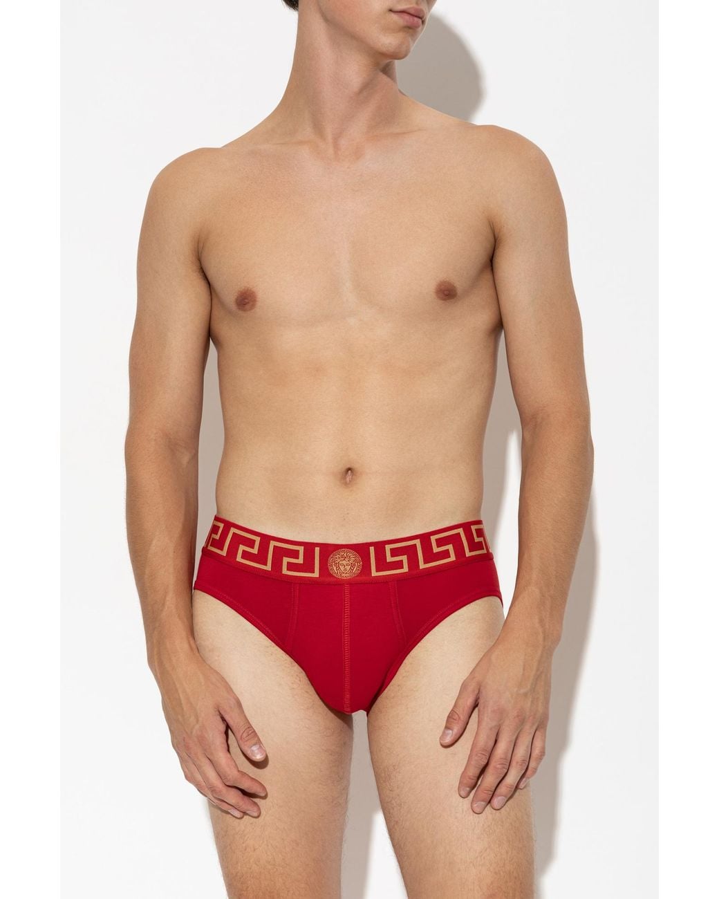 Versace Red Cotton Briefs With Logo for men