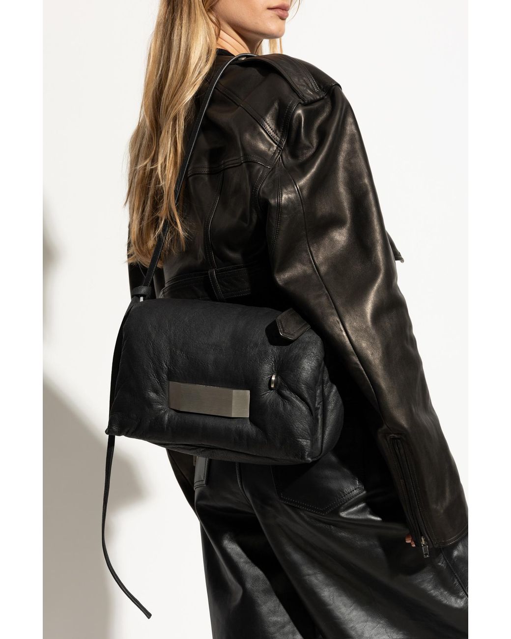 リックオウエンスBIG PILLOW GRIFFINレザーショルダーバッグ rick-owens-BLACK-Shoulder-Bag-