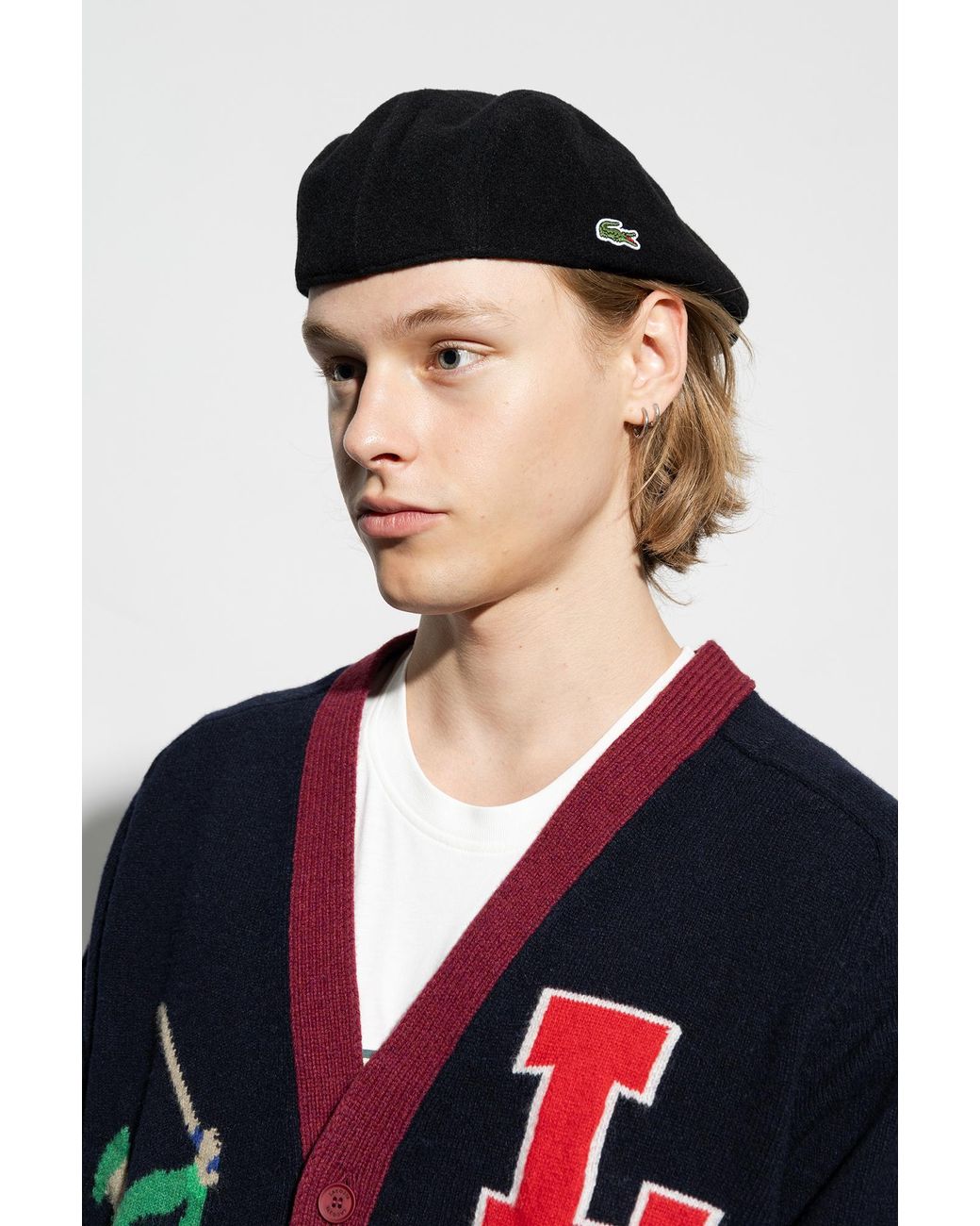 Lacoste Wool Flat Cap in Black Lyst UK