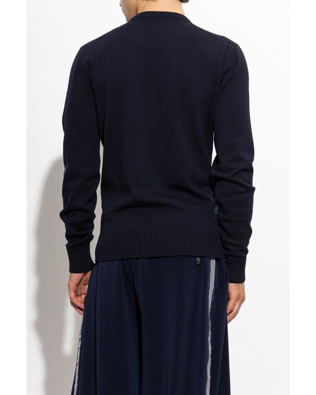 Dolce & Gabbana Blue Wool Sweater With Embroidered Logo for men