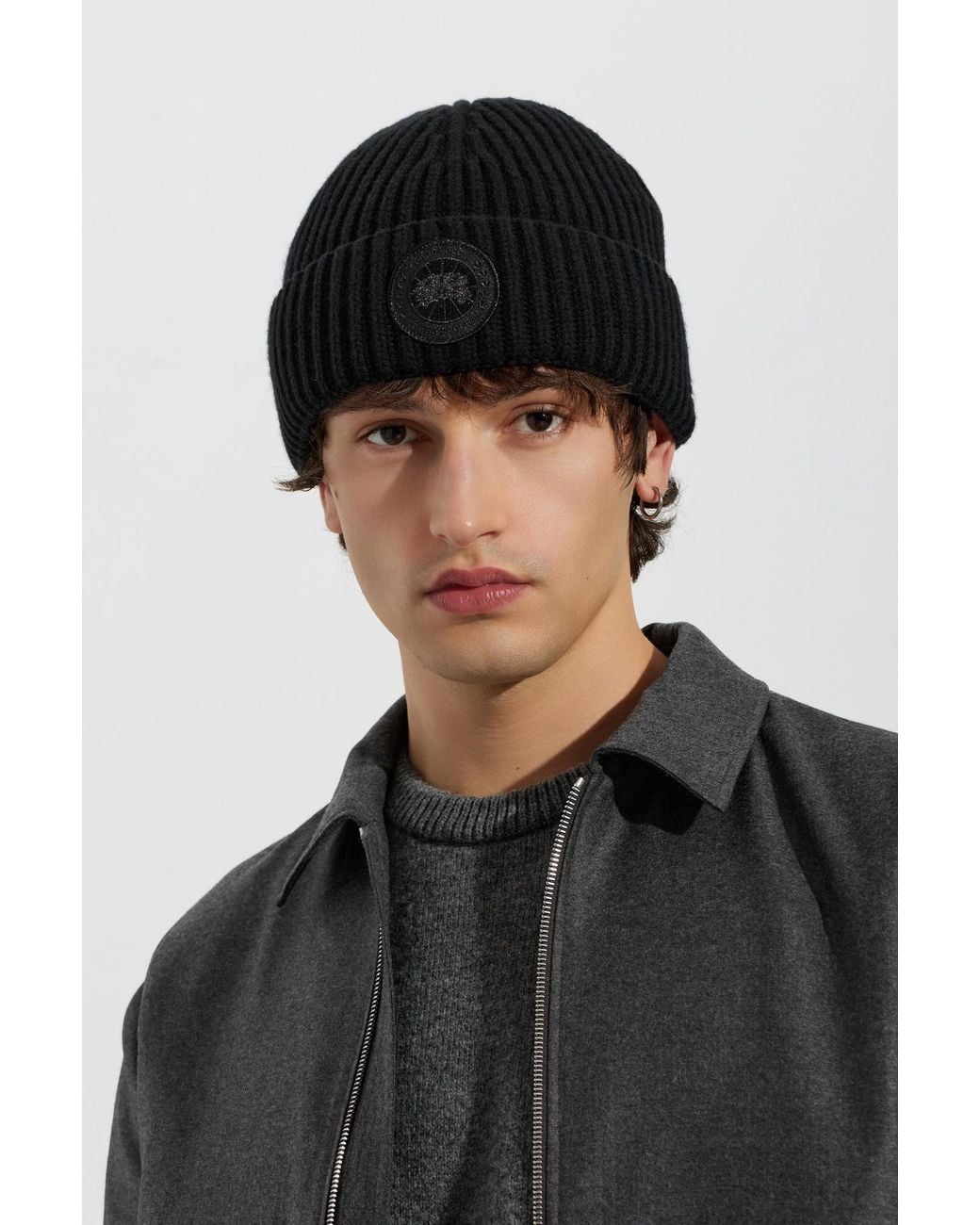 Canada Goose Black Wool Beanie With Logo Patch
