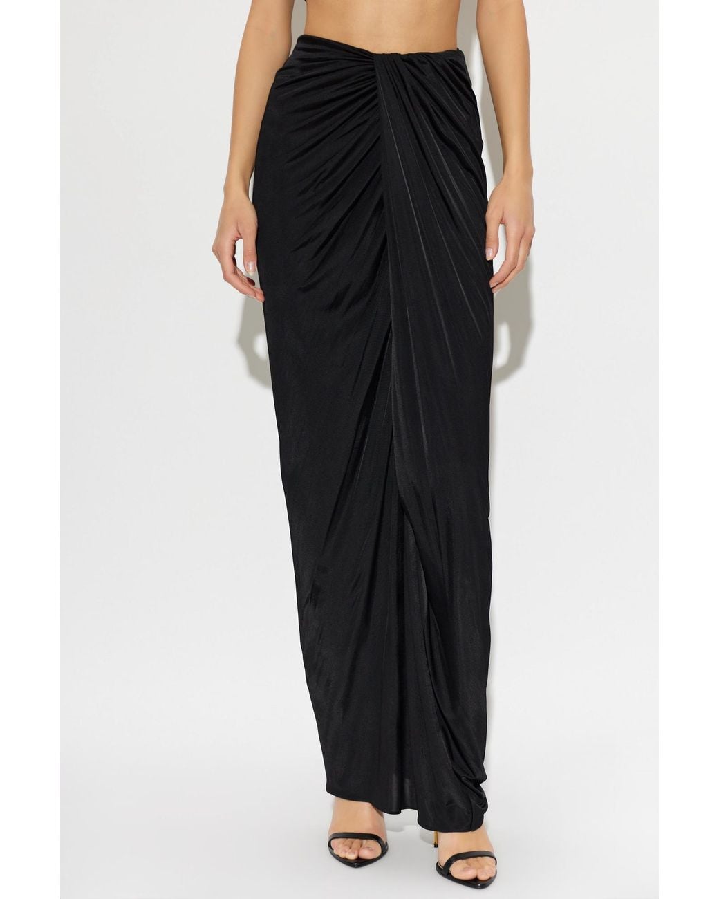Balmain Black Long Skirt With Draping