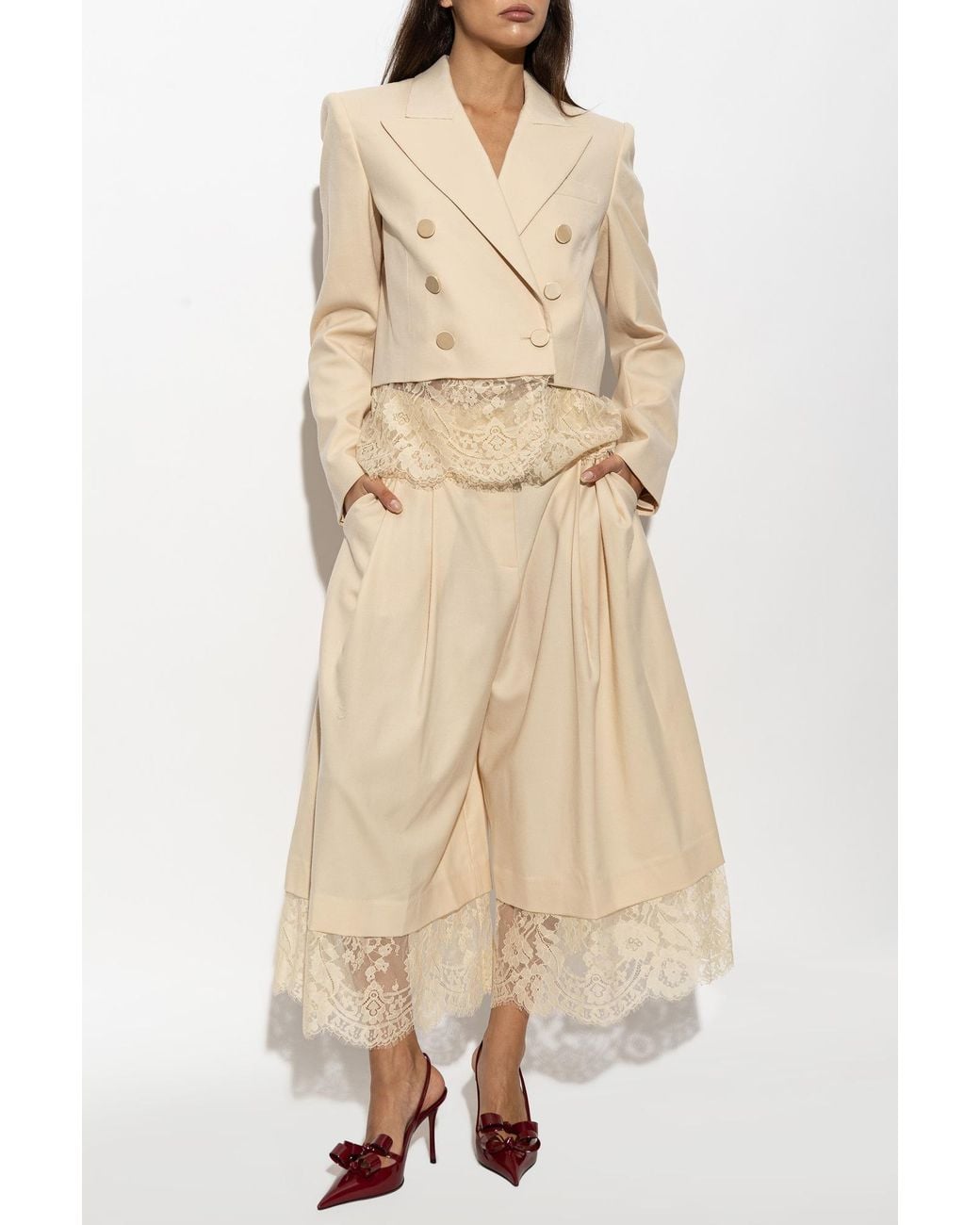 Zimmermann Natural Wool Blazer With Lace Trim