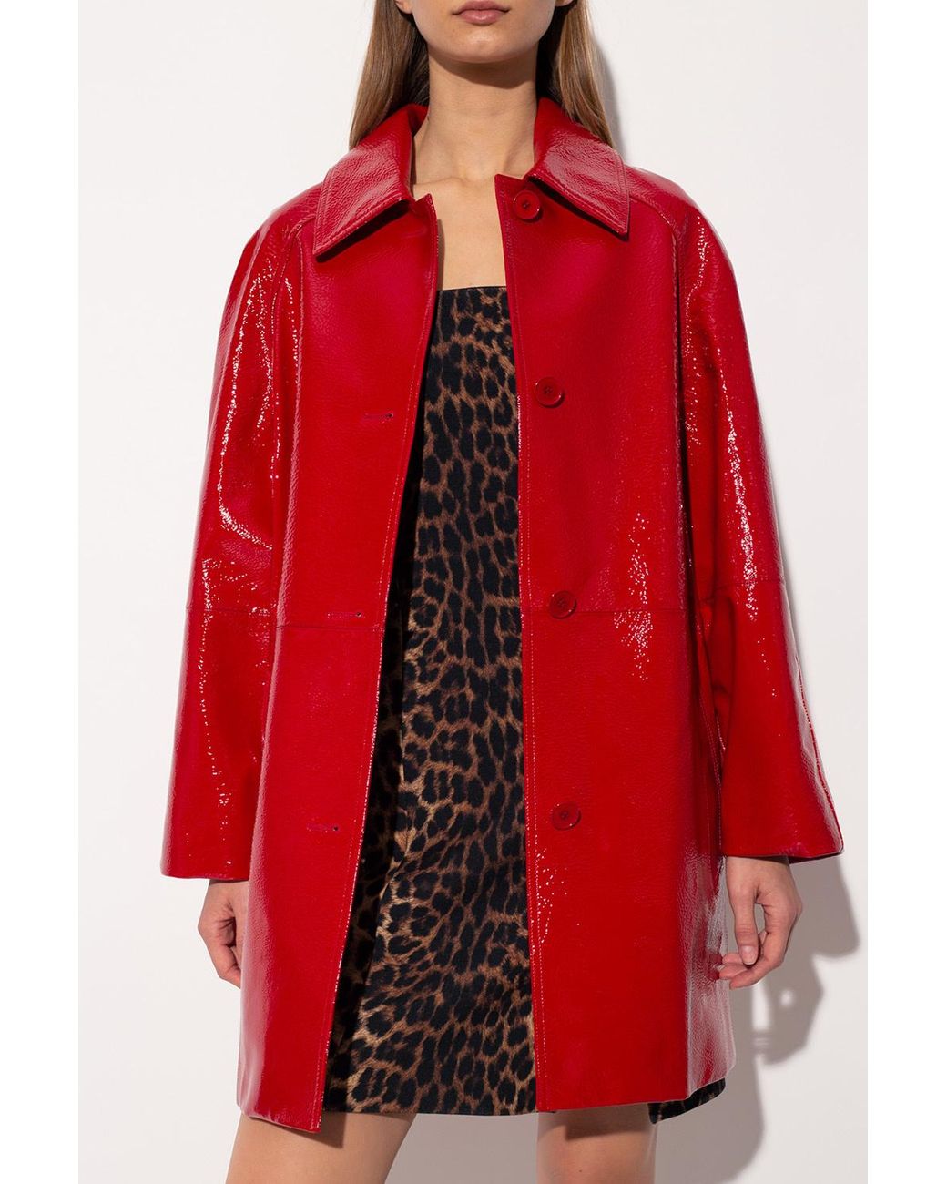 Michael Kors Patent Leather Coat in Red 