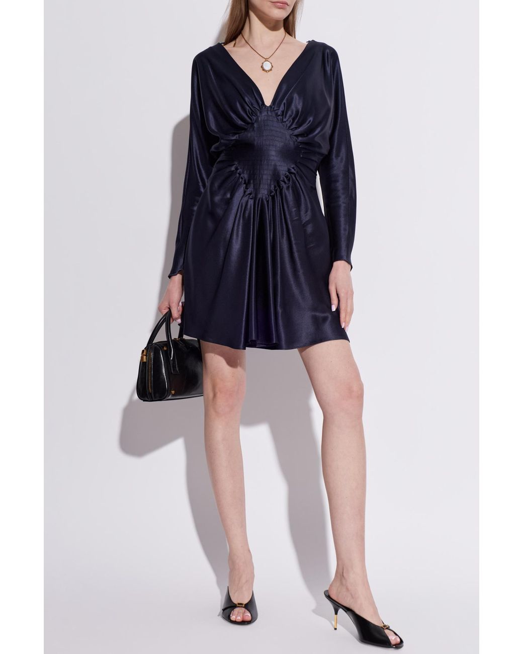 Versace Blue Silk Dress With Draping