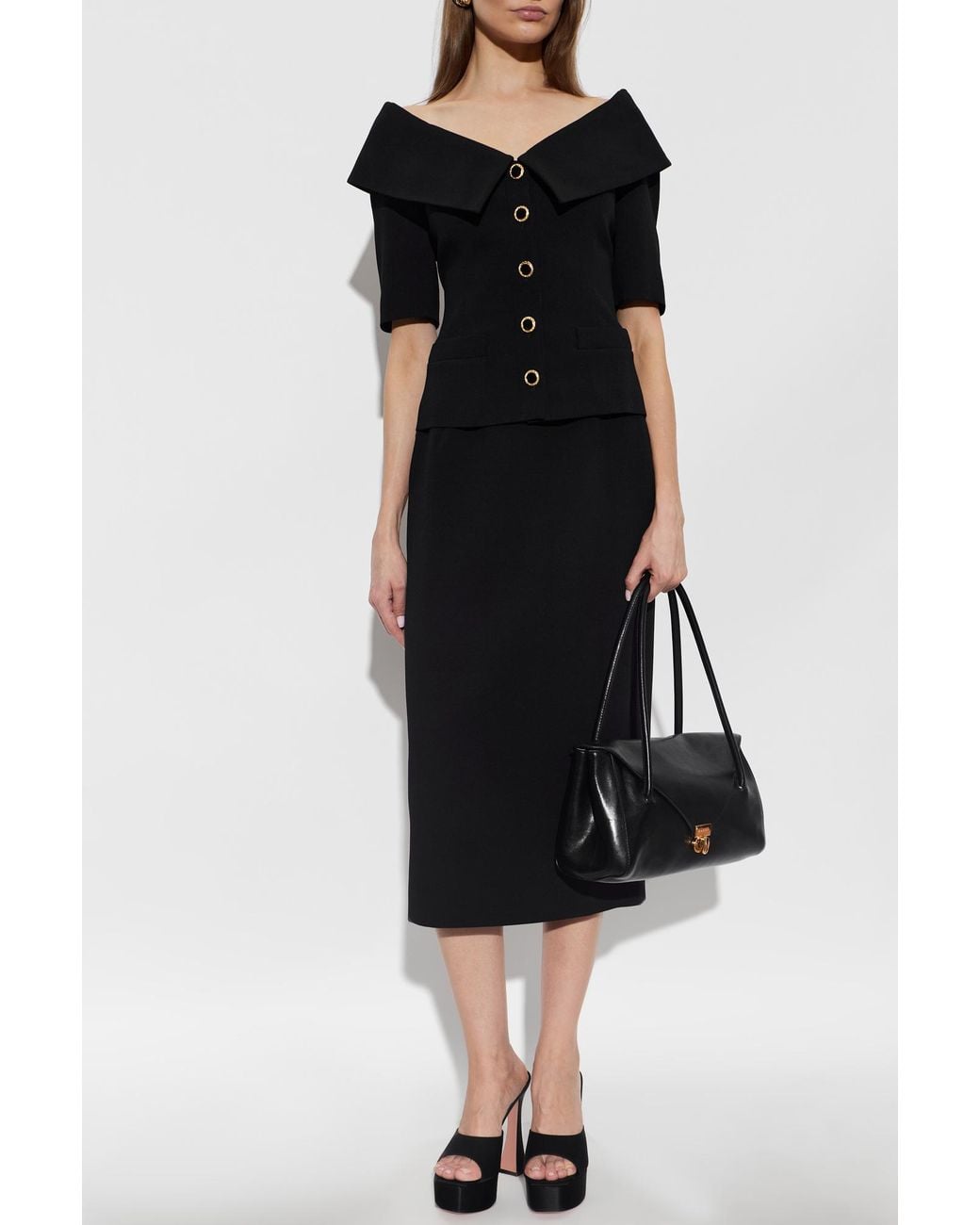 Alessandra Rich Black Wool Blazer With Short Sleeves