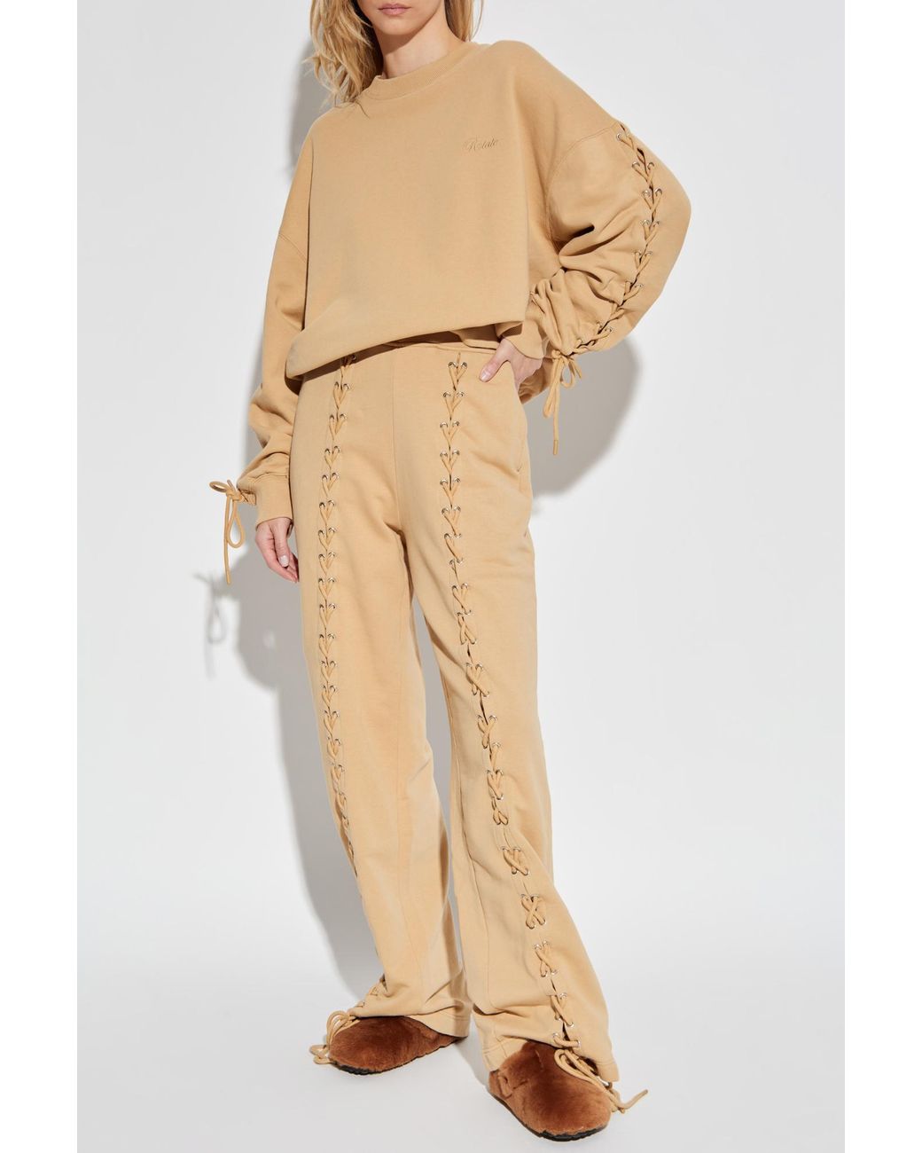ROTATE BIRGER CHRISTENSEN Natural Sweatshirt With Lace-Up Sleeves