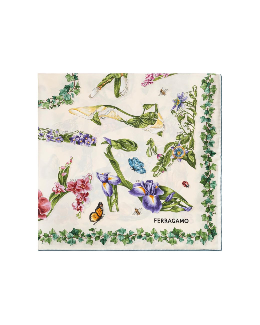 Ferragamo Green Silk Scarf With Floral Motif