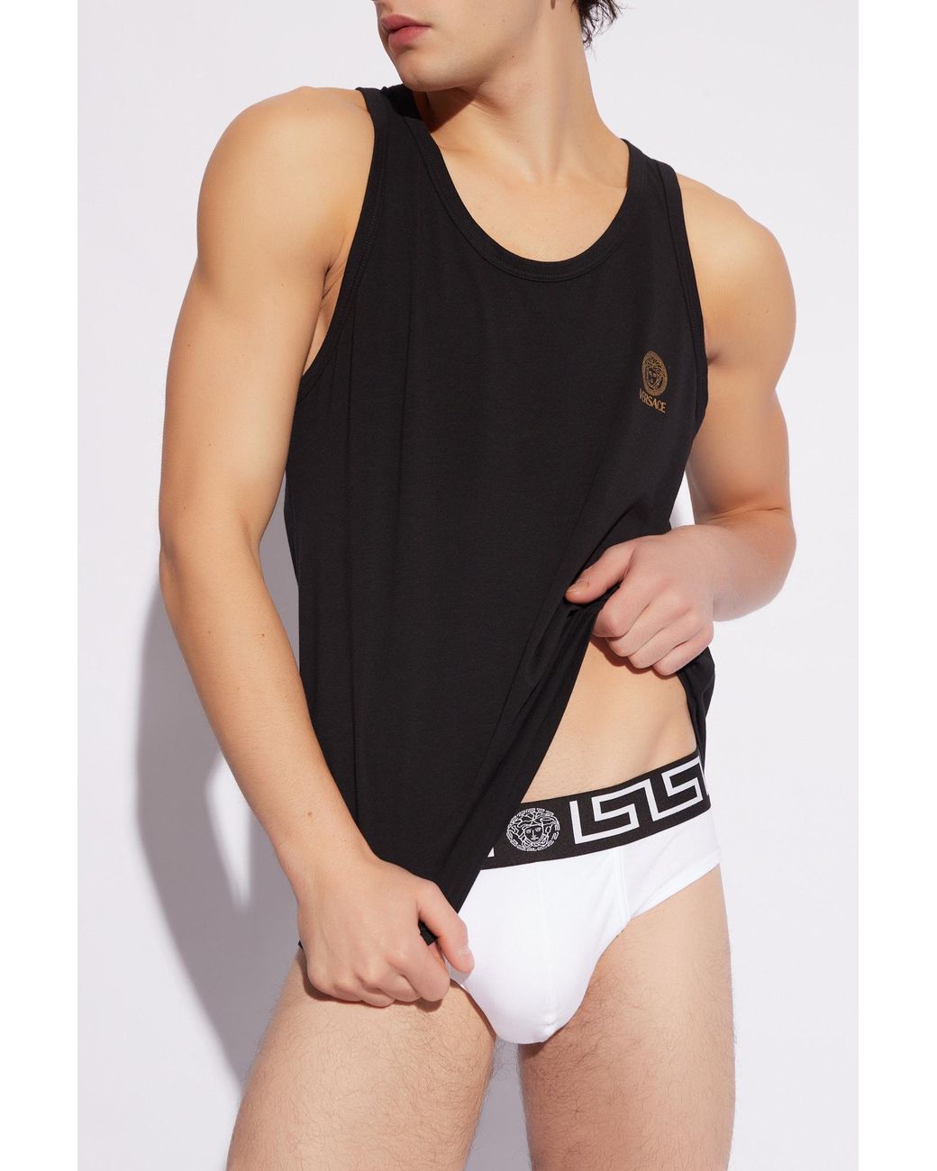 Versace Black 'Underwear' Tank Top for men
