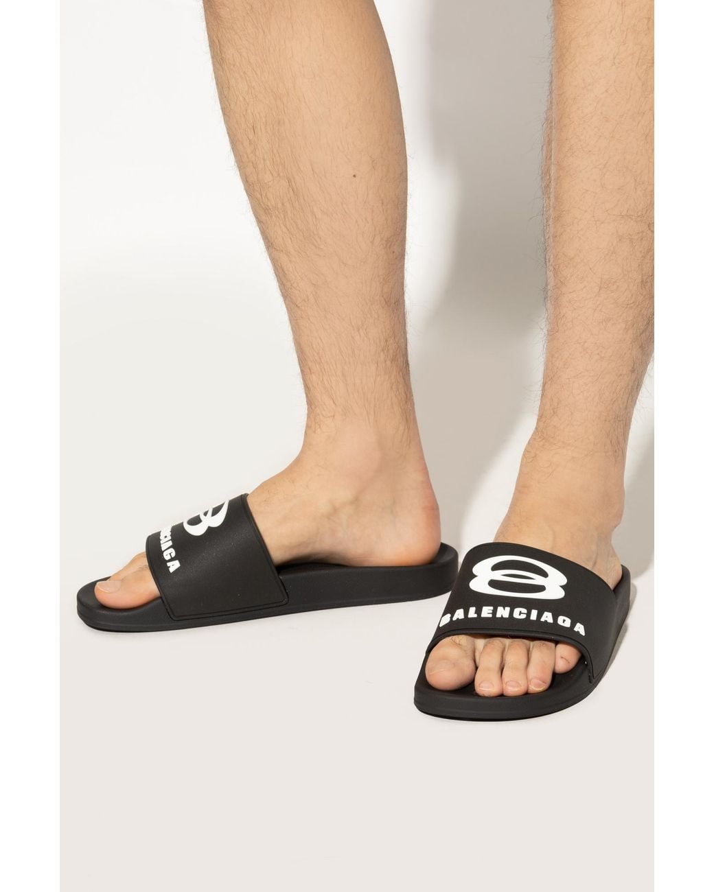 Balenciaga Black Rubber Slides With Logo for men