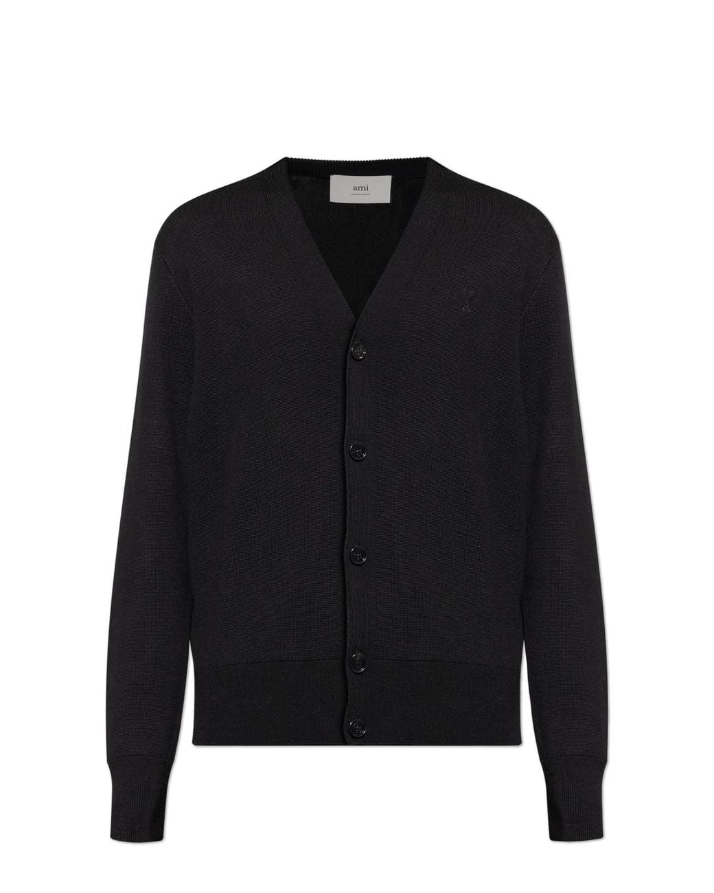 AMI Black Wool Cardigan With Embroidered Logo for men