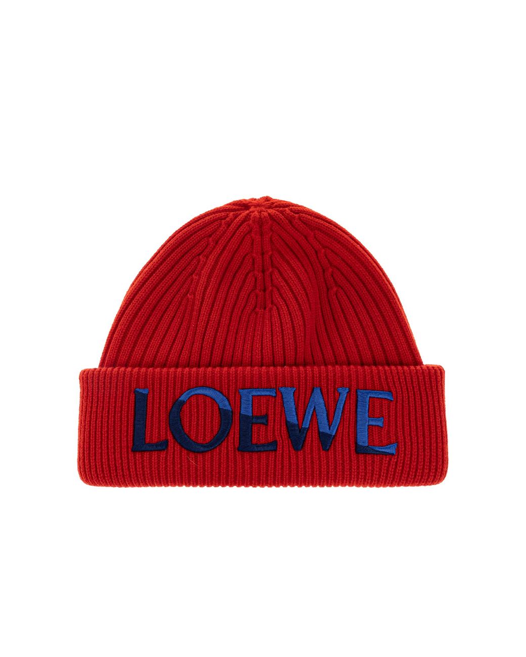 Loewe Red Wool Beanie Hat With Logo