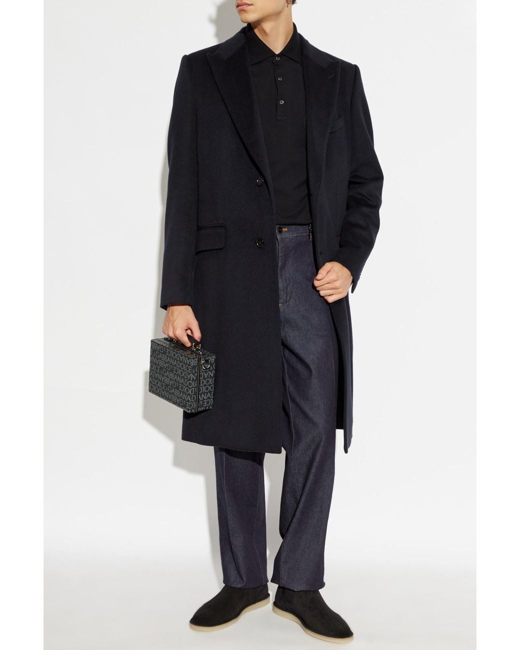Dolce & Gabbana Blue Cashmere Coat for men