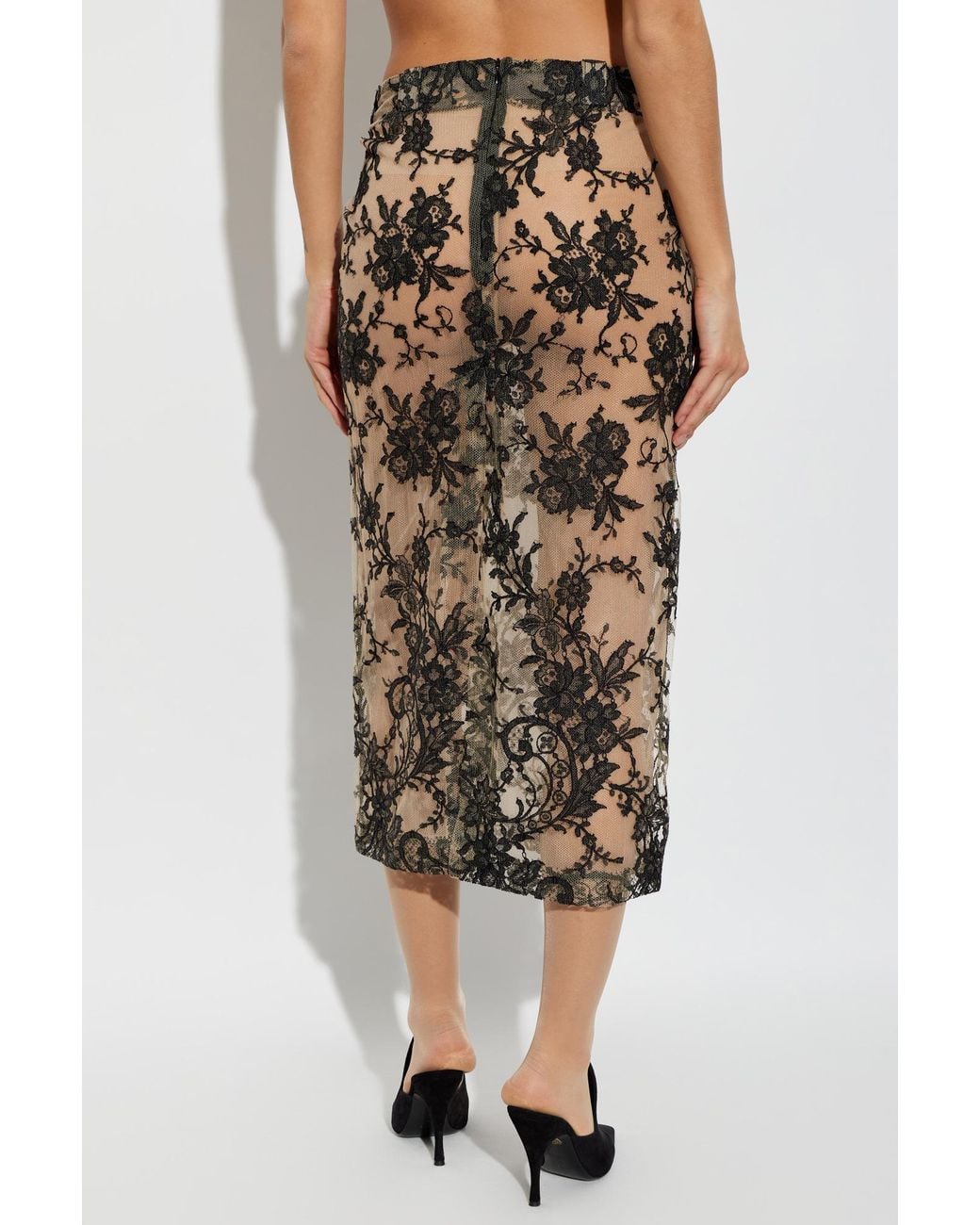 The Mannei Natural Lace Midi Skirt With Back Slit