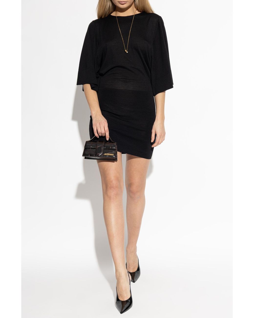 Jacquemus Black Wool Dress With Embroidered Logo