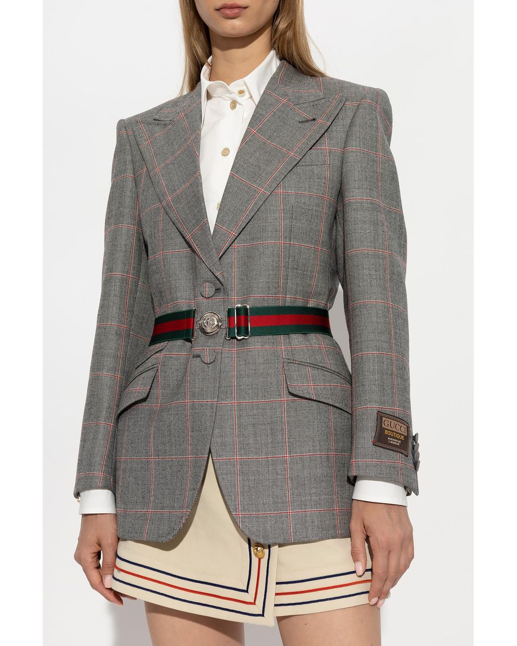 Belted hot sale check blazer