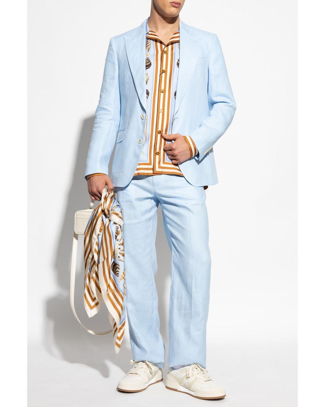 Dolce & Gabbana Blue Silk Shirt With Shell Motif for men
