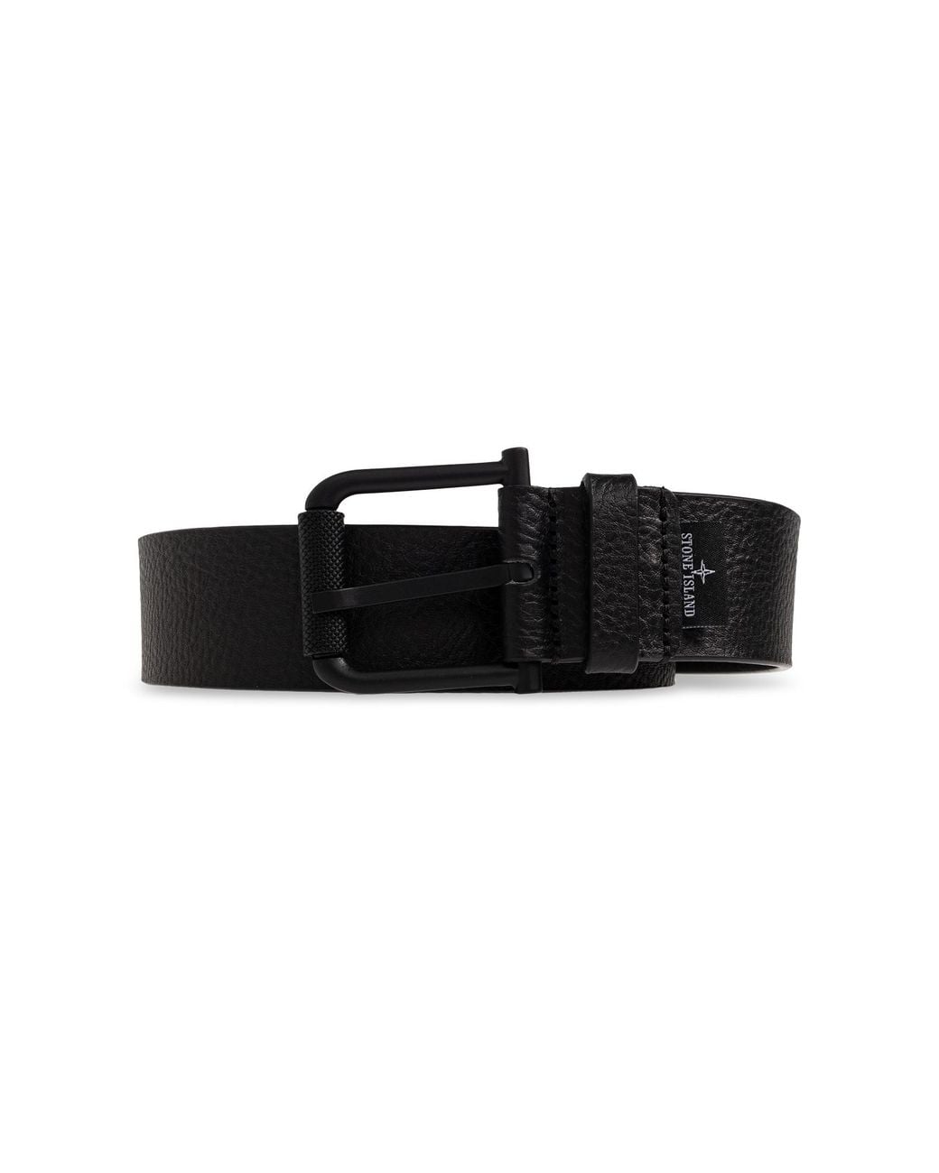 Stone Island Black Leather Belt for men