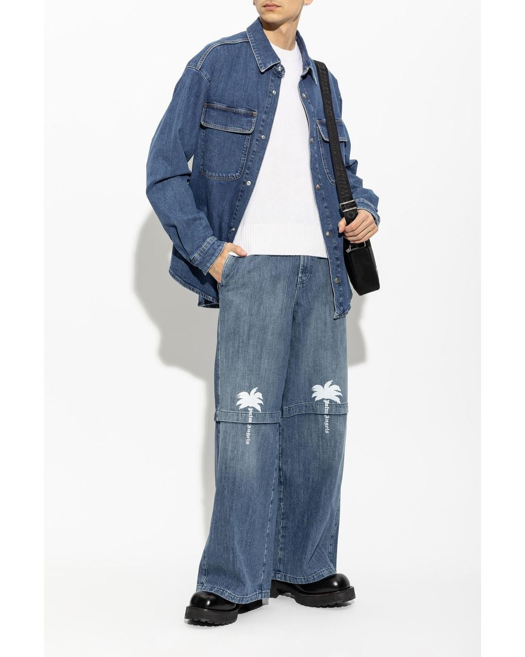 Palm Angels Blue Denim Shirt for men