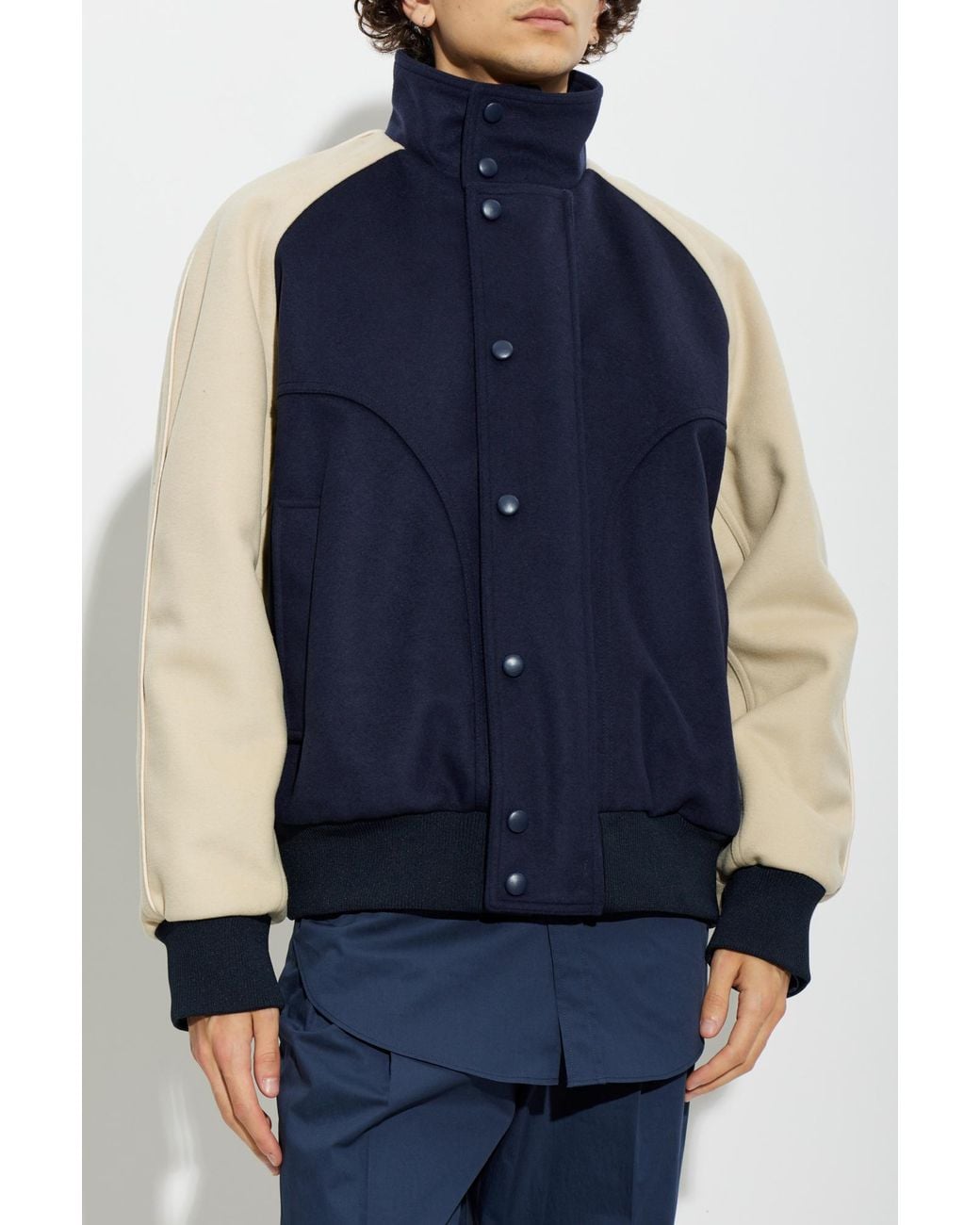 Balmain Blue Wool Bomber Jacket for men