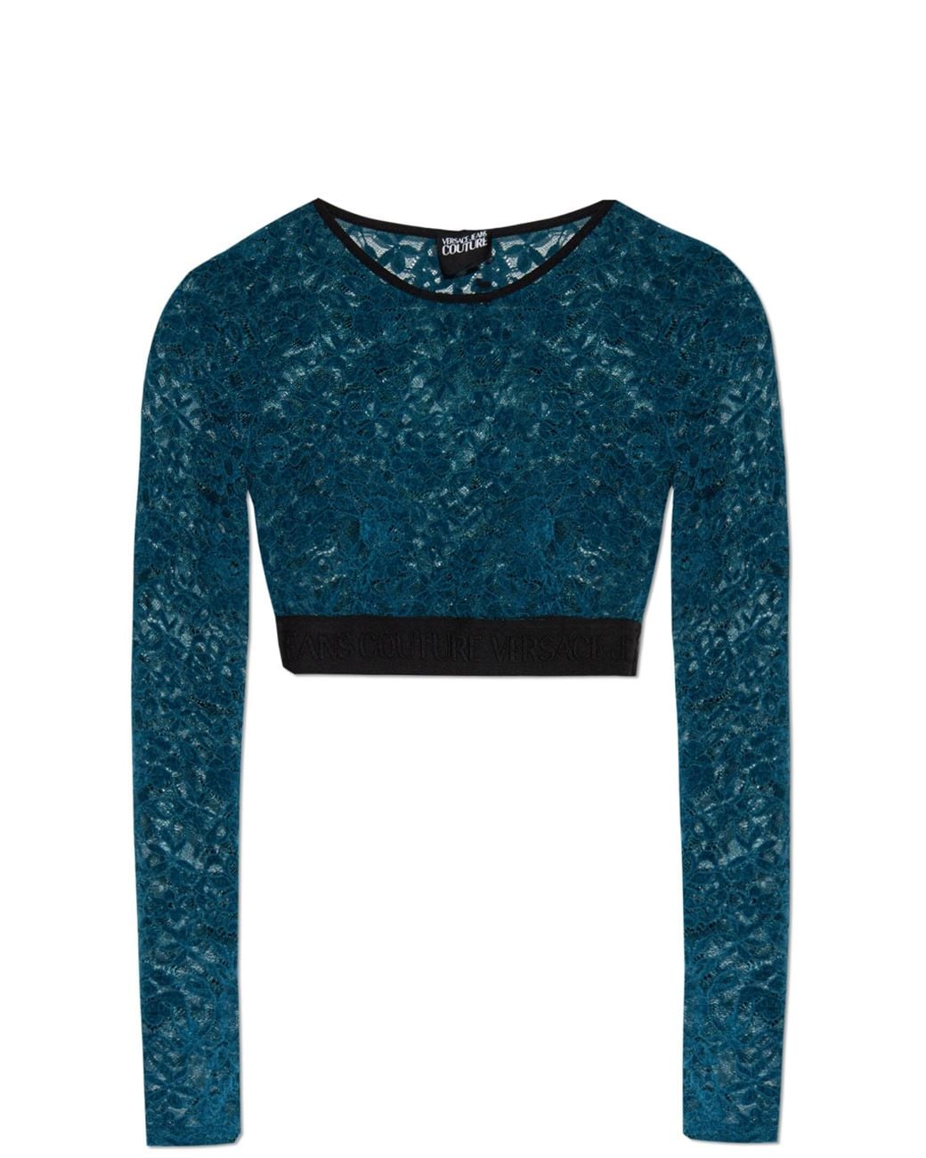 Versace Jeans Couture Blue Lace Top With Long Sleeves