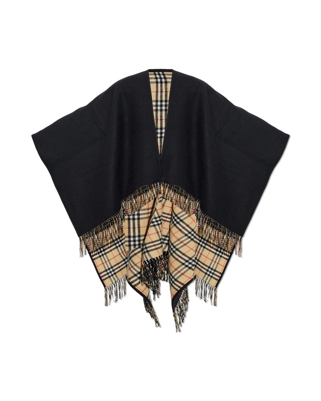 Burberry Black Reversible Tartan Poncho