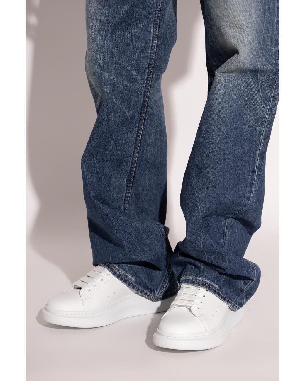 McQueen White Leather Sports Shoes With Logo for men