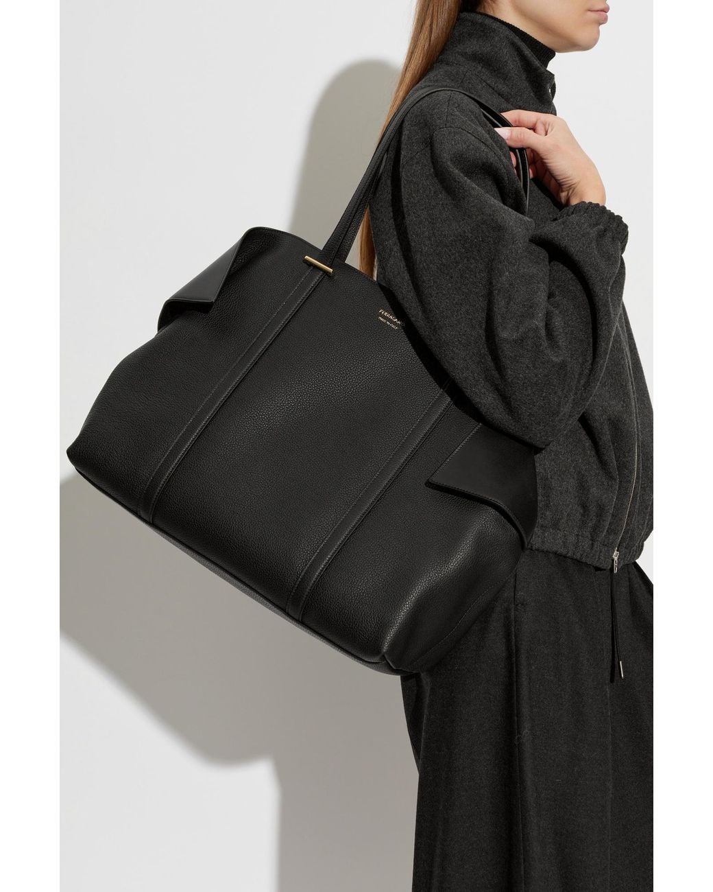 Ferragamo Black Leather Tote Bag