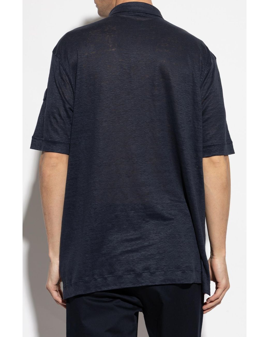 Moncler Blue Linen Polo for men