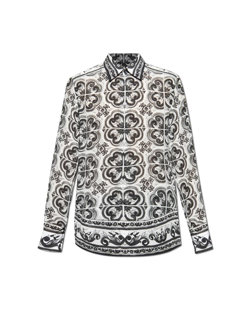 Dolce & Gabbana Gray Silk Shirt With "Majolica" Print for men