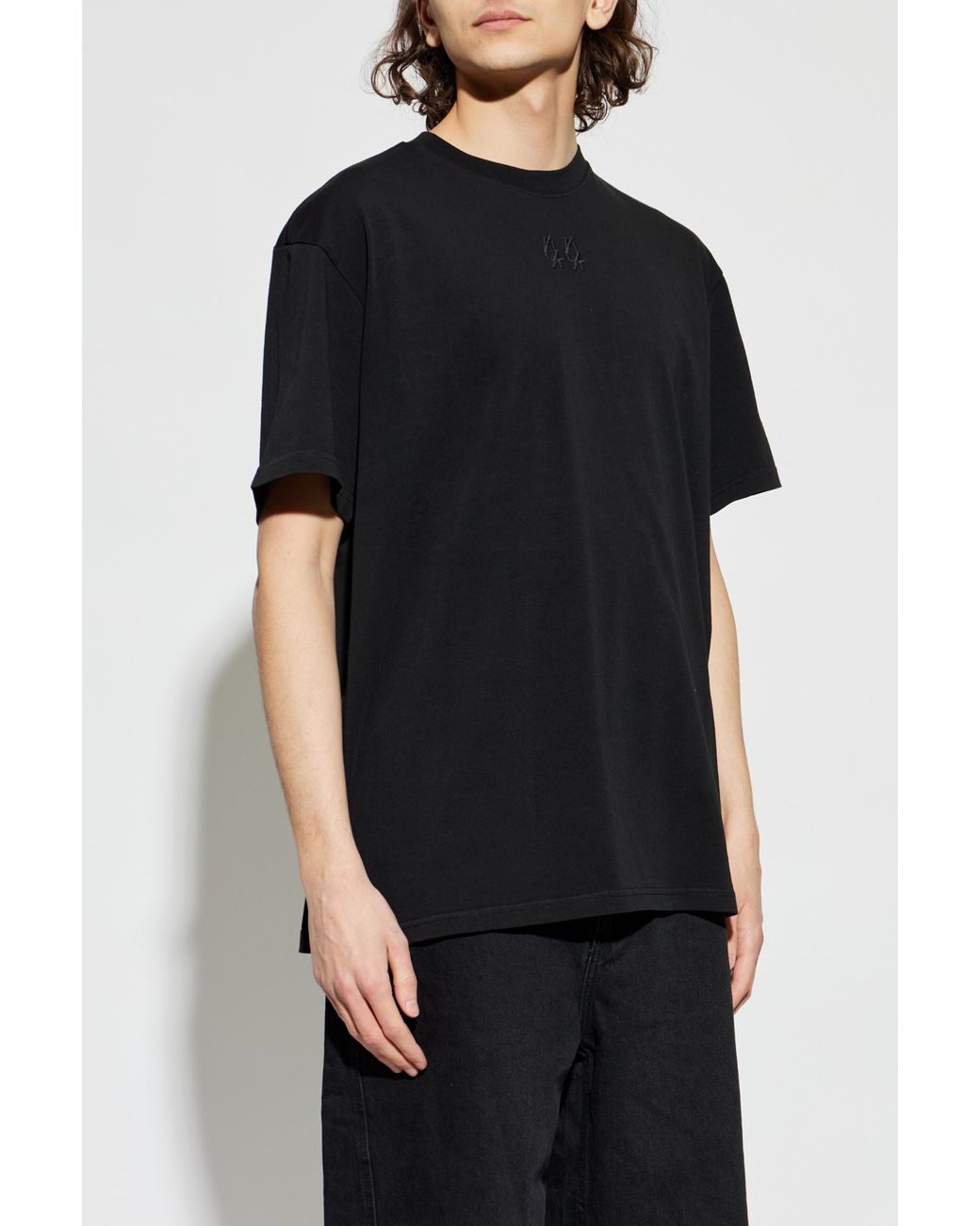 44 Label Group Black T-Shirt With Embroidered Logo for men