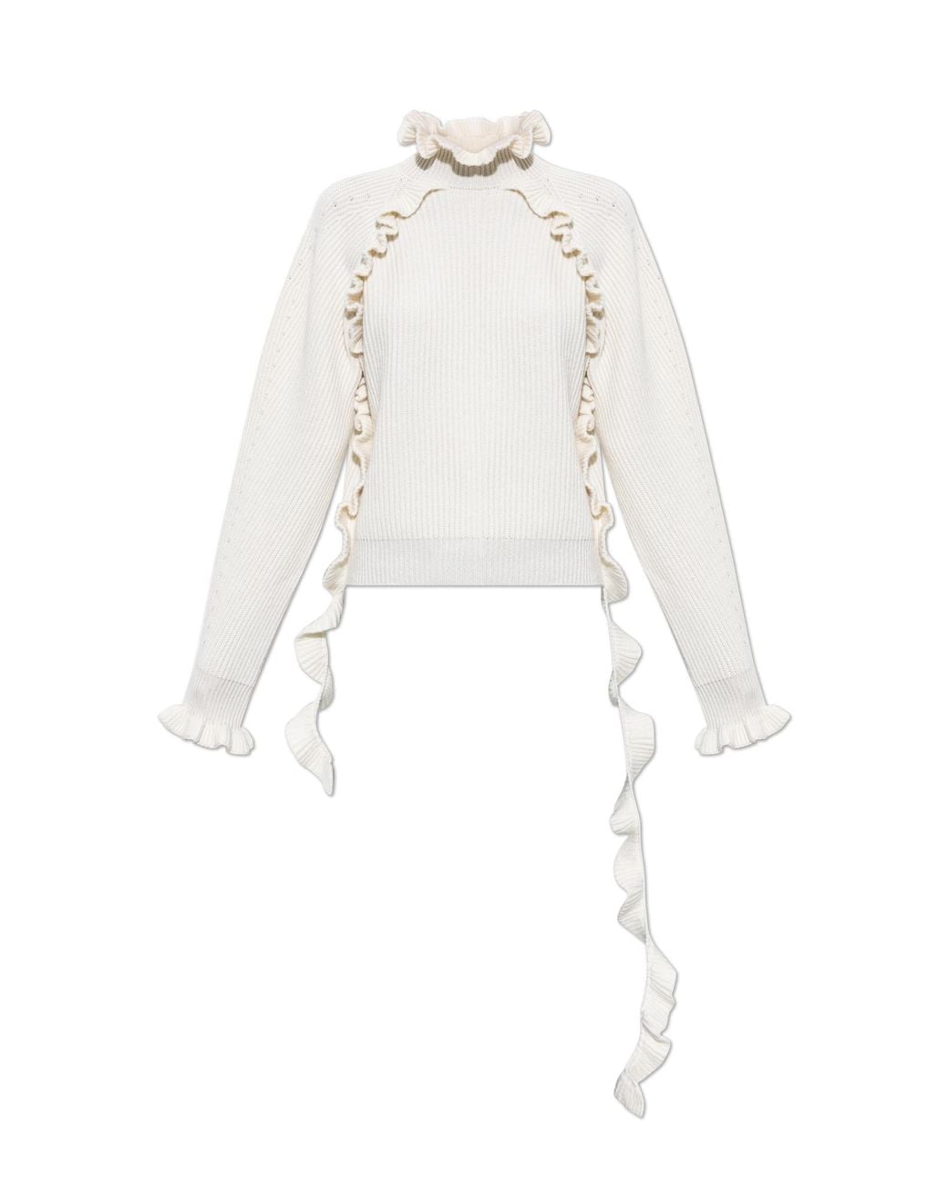 Blumarine White Wool Sweater With Ruffles