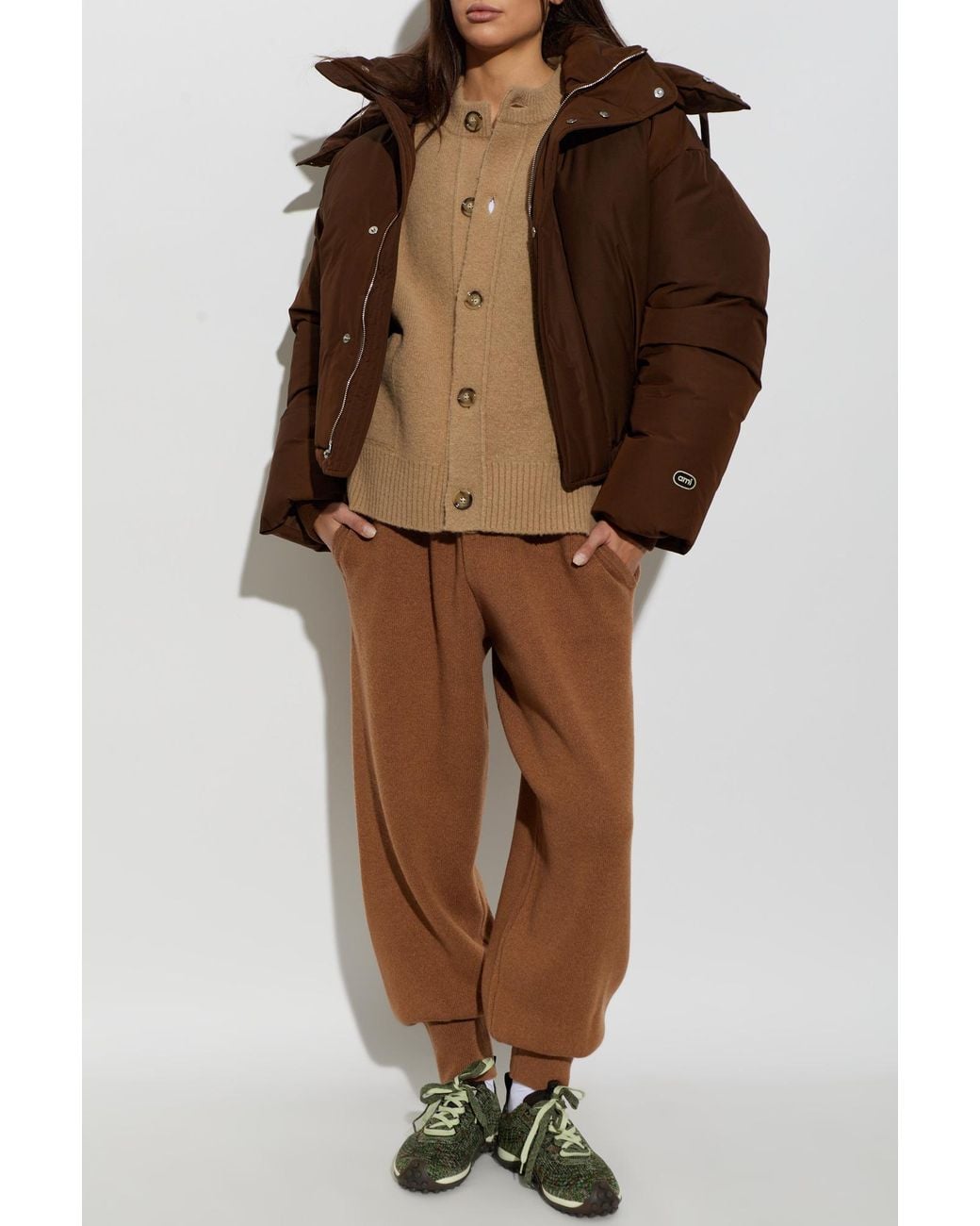 AMI Brown Hooded Padded Jacket