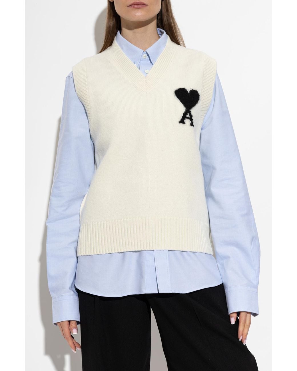 AMI White Wool Vest