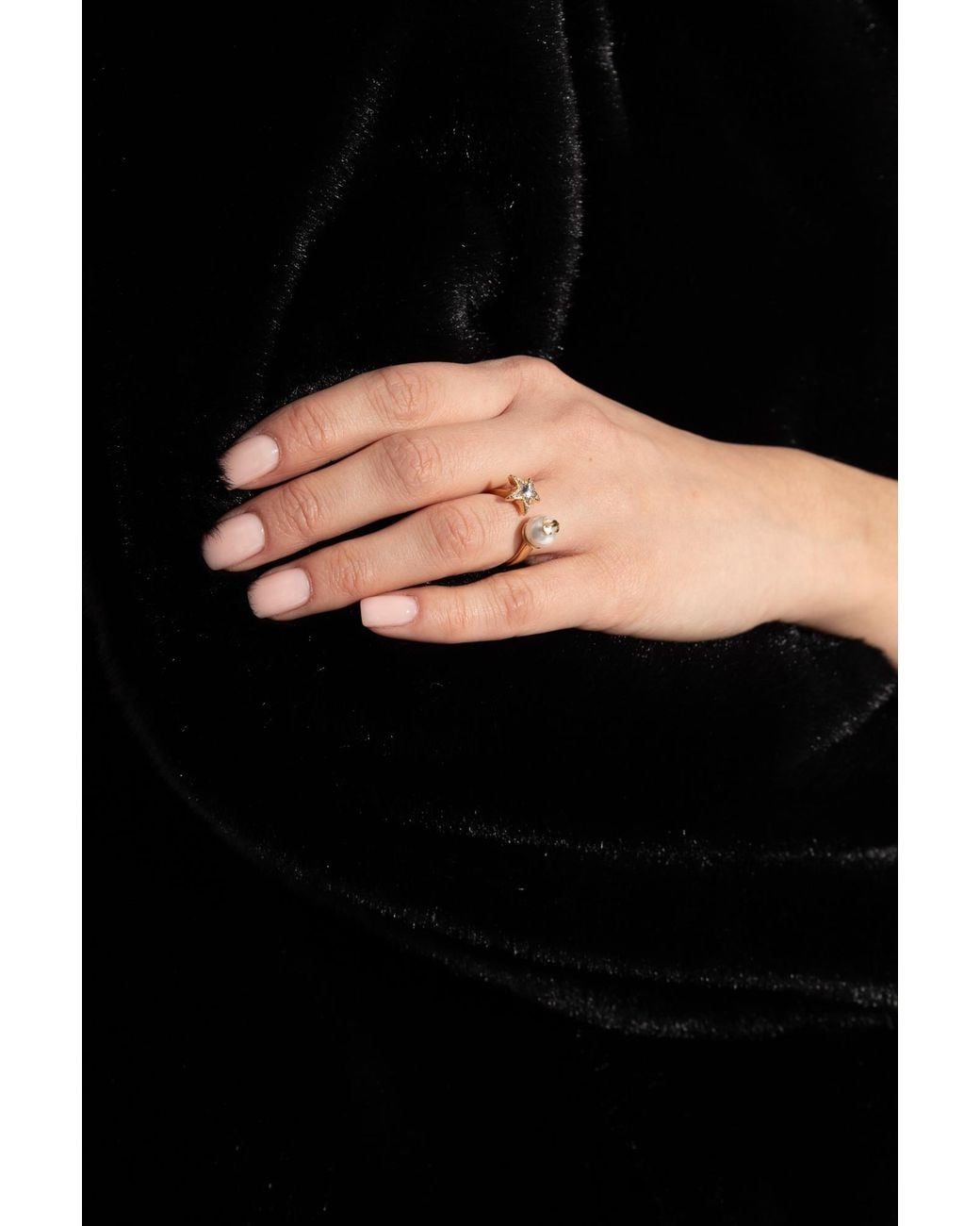 Jimmy Choo Metallic Ring With Pearl And Shimmering Crystals