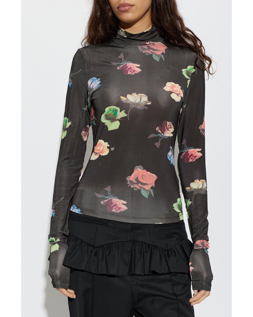 Ganni Black Floral Motif Top