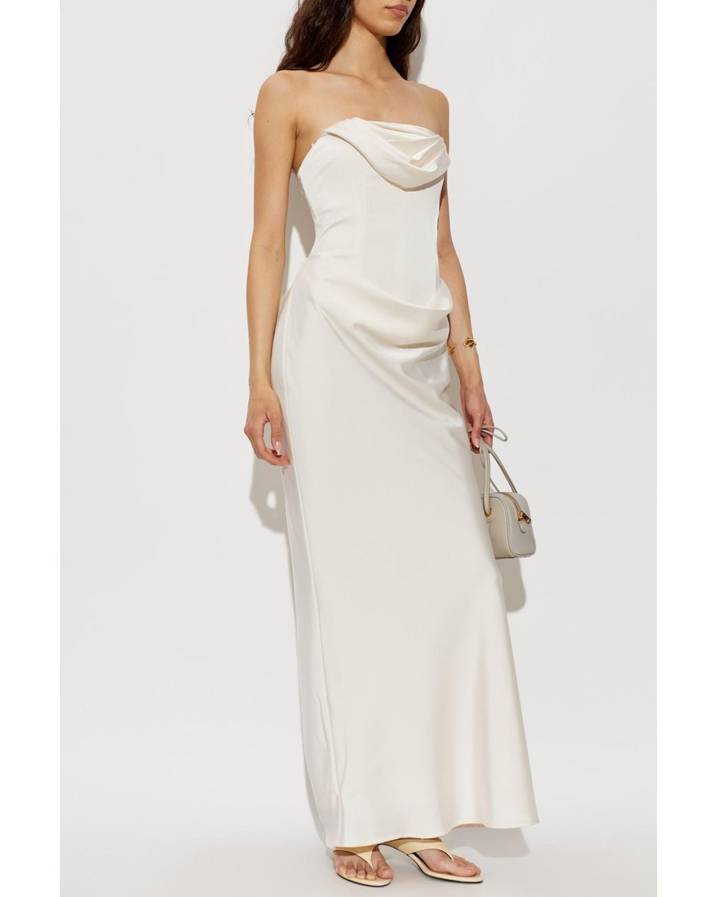 ROTATE BIRGER CHRISTENSEN White Satin Off-Shoulder Dress