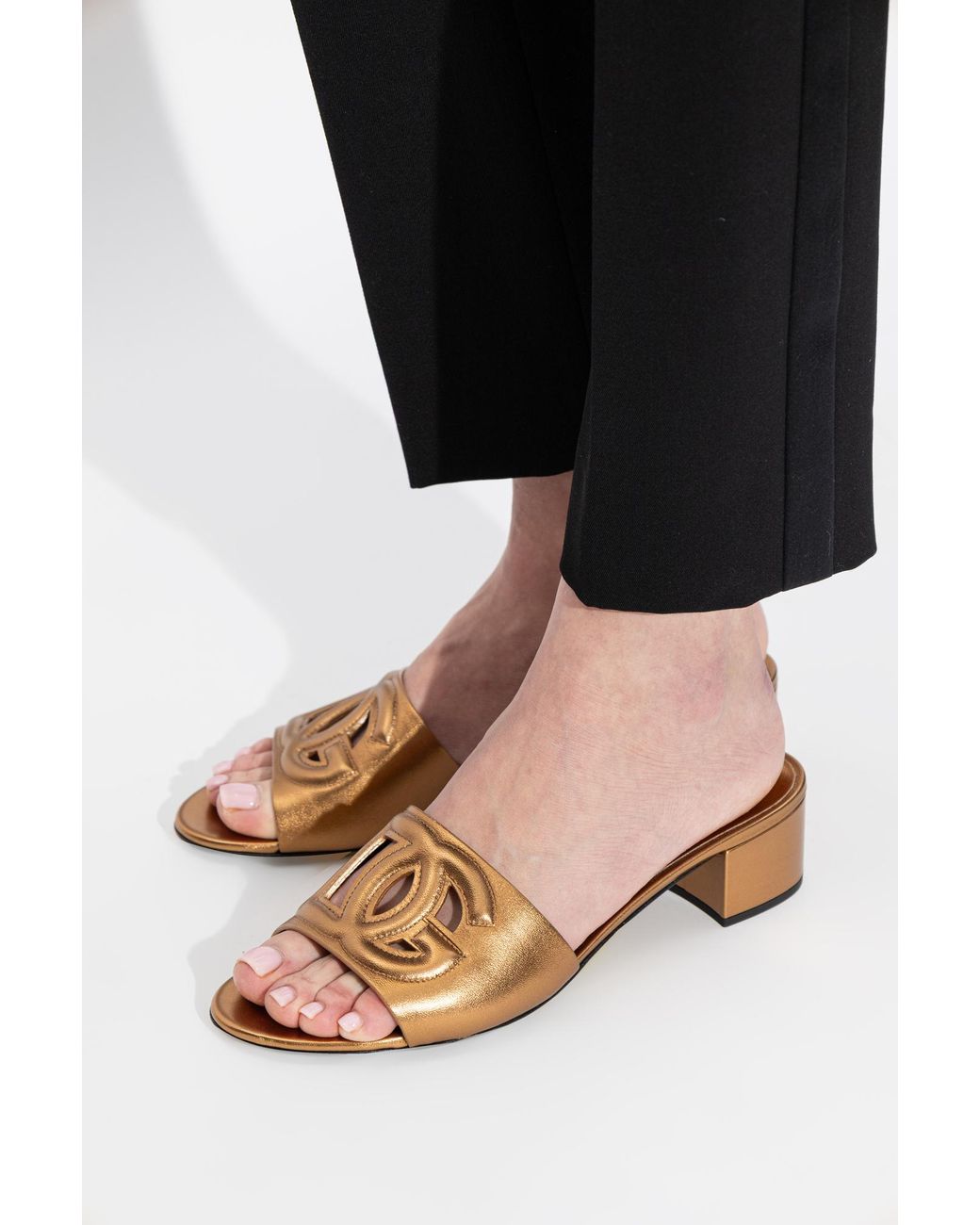 Dolce & Gabbana Metallic Heeled Slides With Logo