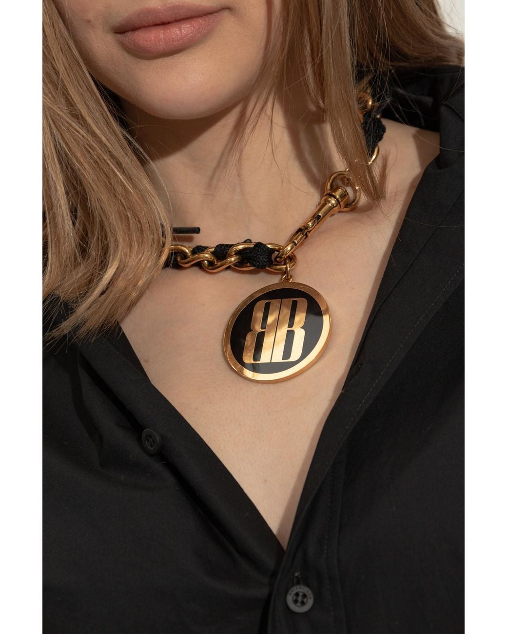 Balenciaga Metallic Short Necklace With Round Pendant