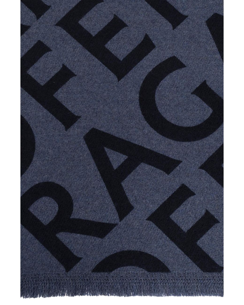 Ferragamo Blue Wool Scarf With Monogram for men