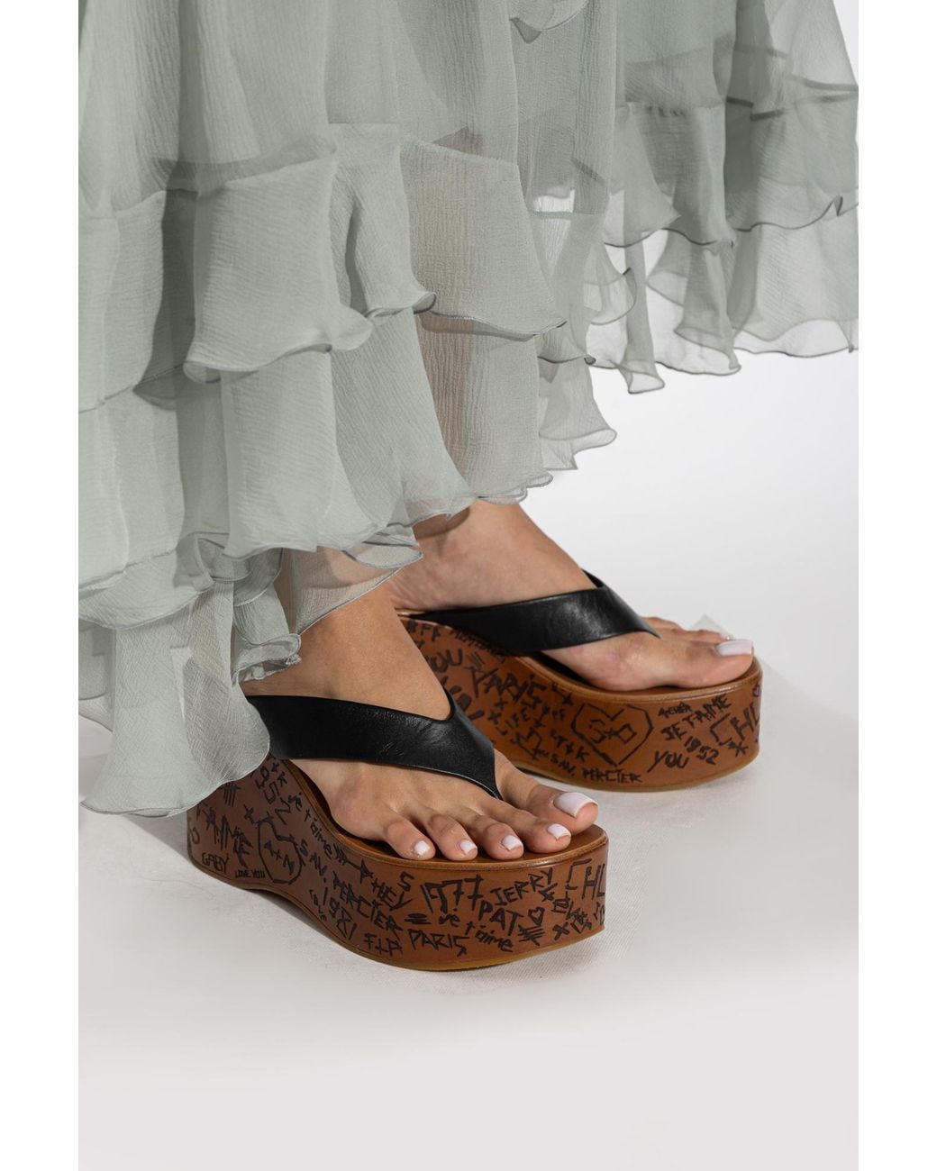 Chloé Brown Wedge Sandals