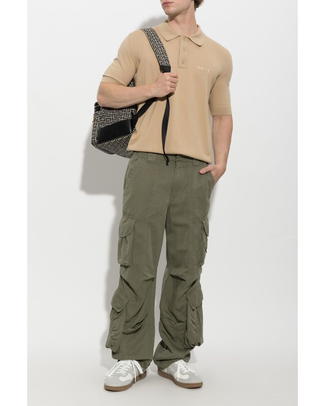 Balmain Natural Polo With Embroidered Logo for men