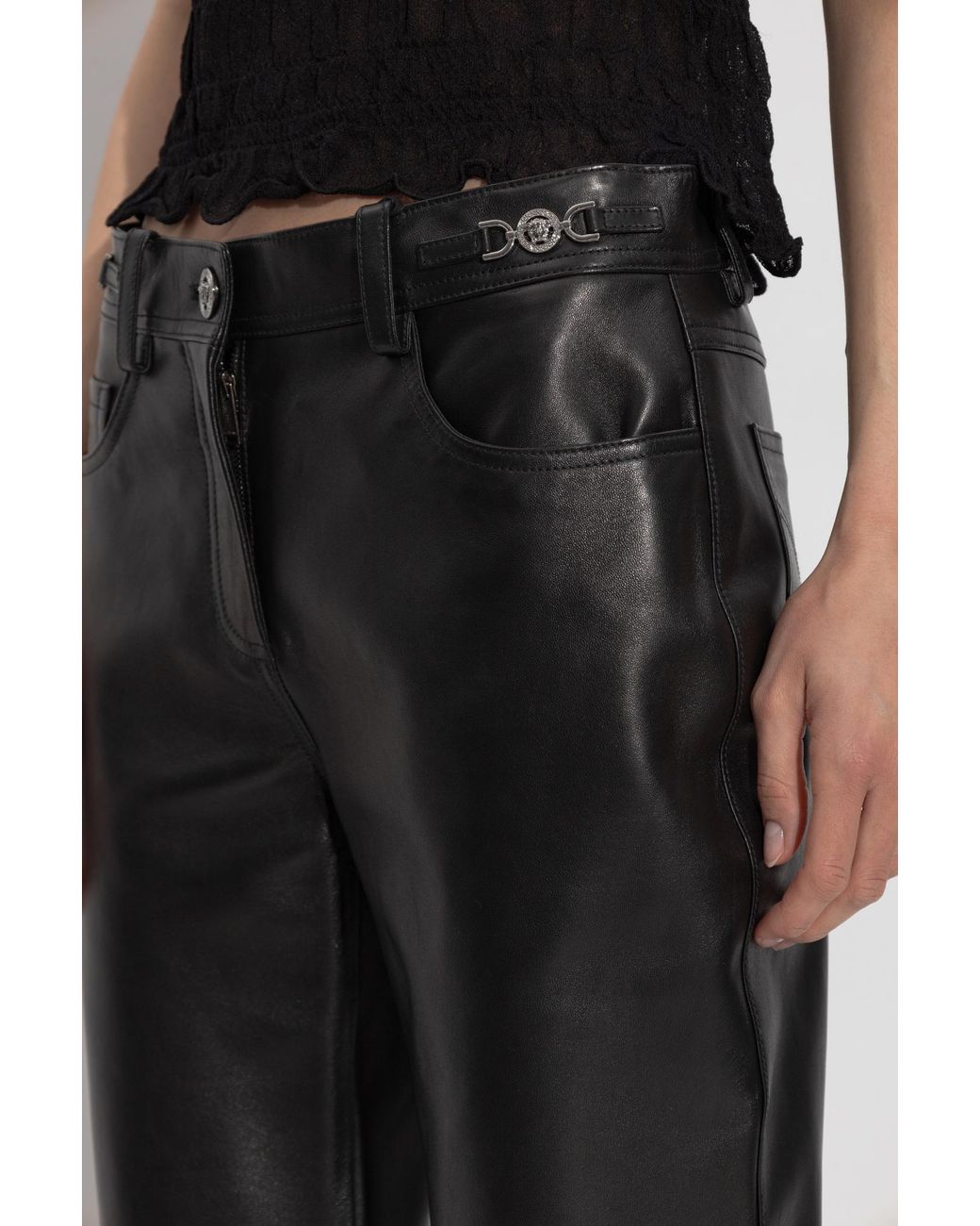 Versace Black Leather Trousers