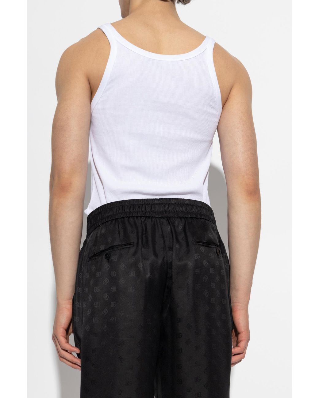 Dolce & Gabbana White Ribbed Sleeveless T-Shirt for men