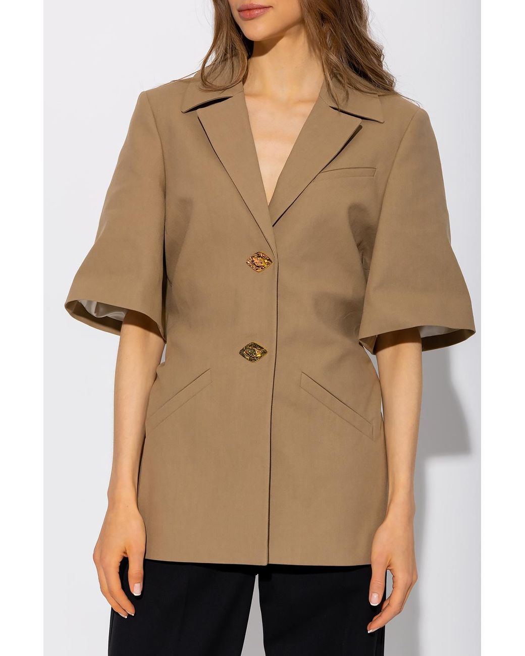 Ganni Blazer With Short Sleeves in Natural | Lyst