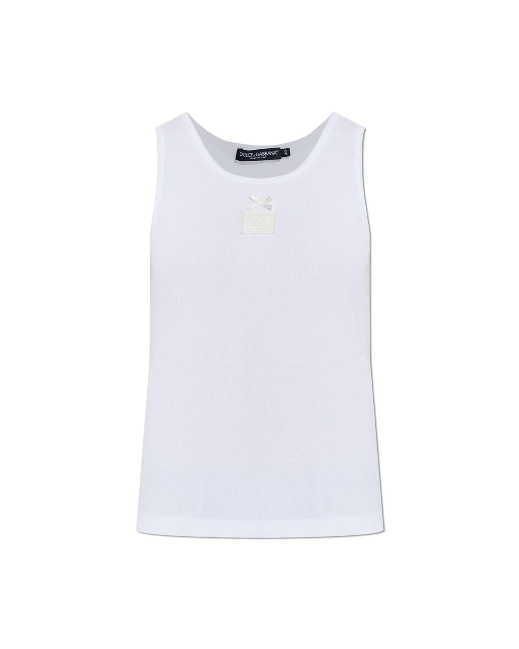 Dolce & Gabbana White Ribbed Top With Logo Patch