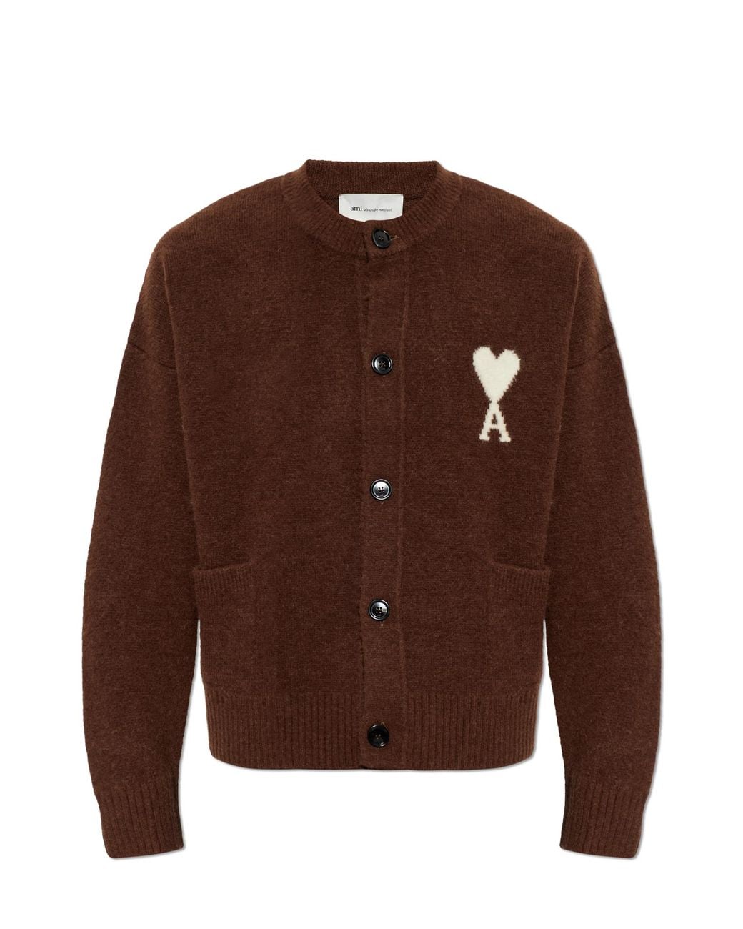 AMI Brown Wool Cardigan With Logo for men