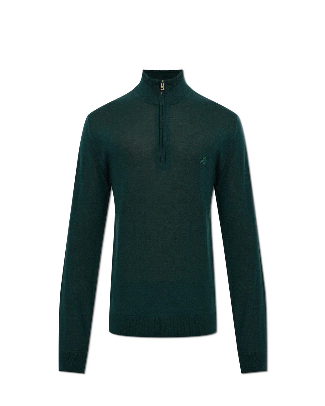Etro Green Wool Sweater With Embroidered Logo for men