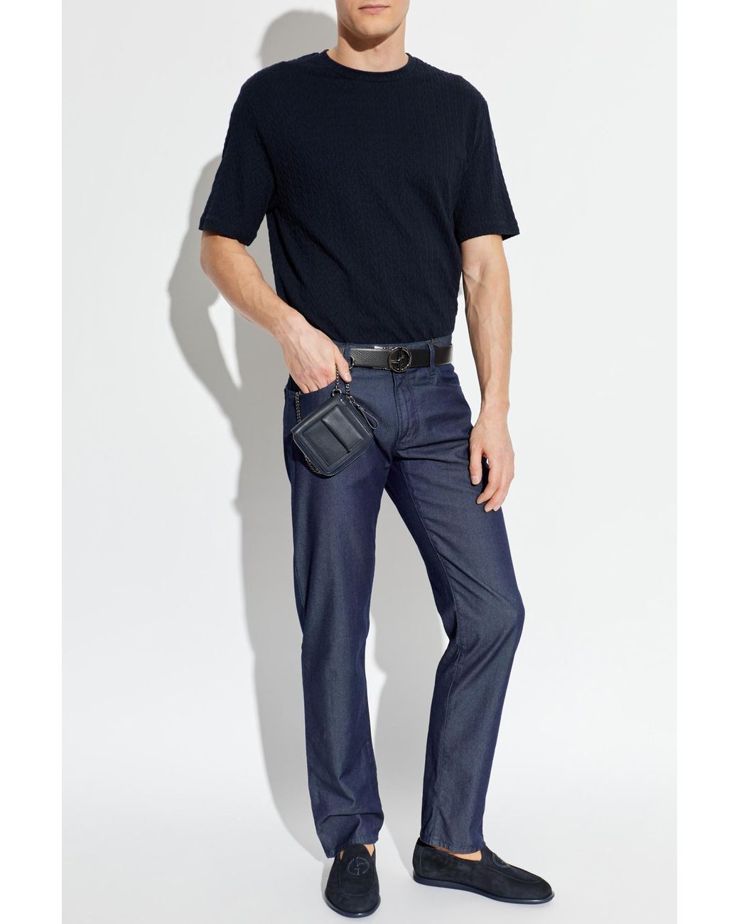 Giorgio Armani Blue T-Shirt With A Raised Pattern for men