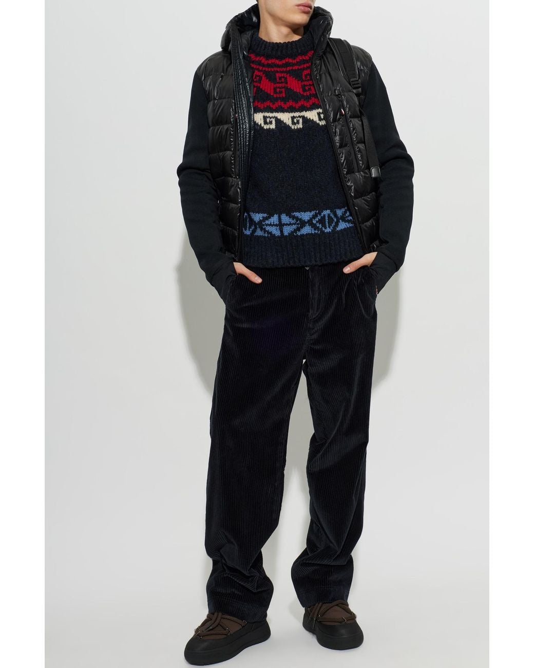 Moncler Black Wool Jacket With A Down-Filled Front for men
